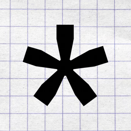an animation of a star, then plus, then dash, then bullet point, then open bullet point on graph paper